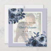 Romantic Dusty Navy Blue Foto Rett Date Magneteinladung (Vorderseite)