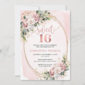 Romantic Dusty Pink Floral Greenery Sweet Sixteen Einladung (Vorderseite)