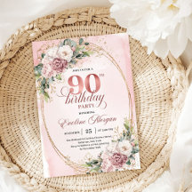 Romantic Dusty Pink Gold Eucalyptus 90th Birthday 