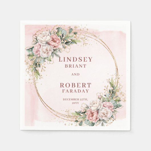 Romantic Dusty Pink Greenery Wedding Paper Napkins Serviette (Vorderseite)