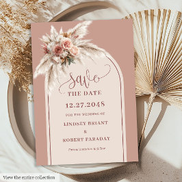 Romantic Dusty Pink Pampas Grass Arch Save Date Einladung