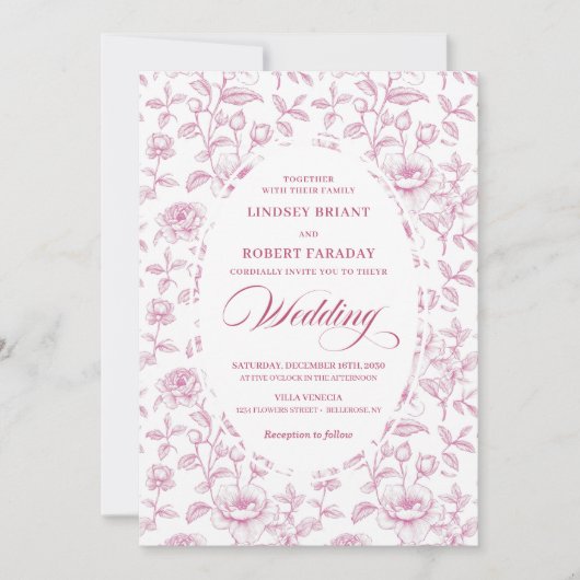Romantic Dusty Pink Roses Pattern Wedding Invite Einladung (Vorderseite)