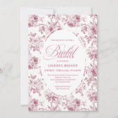 Romantic Dusty Rose Floral Toile Bridal Shower  Einladung (Vorderseite)