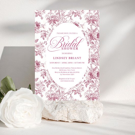 Romantic Dusty Rose Floral Toile Bridal Shower  Einladung