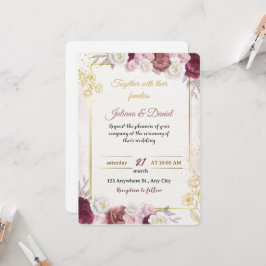 Romantic Dusty Rose Floral Wedding Invitation | Bo Einladung