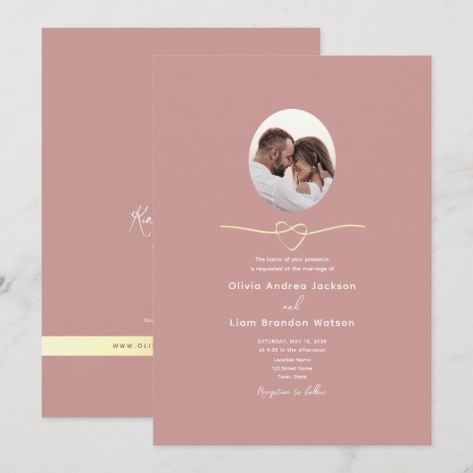 Romantic Dusty Rose QR Code Photo Wedding Einladung (Vorne/Hinten)