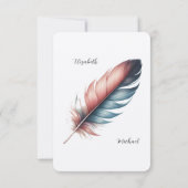 Romantic Dusty Rose Teal Feather Wedding Einladung (Rückseite)