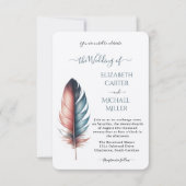 Romantic Dusty Rose Teal Feather Wedding Einladung (Vorderseite)