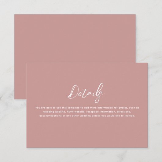 Romantic Dusty Rose Wedding Details Begleitkarte (Vorne/Hinten)