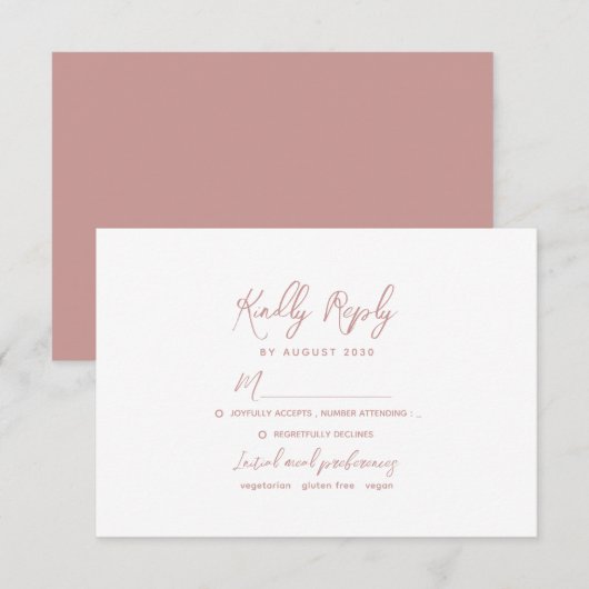 Romantic Dusty Rose Wedding RSVP Karte (Vorne/Hinten)