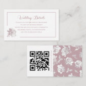Romantic Dusty White Pink Floral QR code Begleitkarte (Vorne/Hinten)