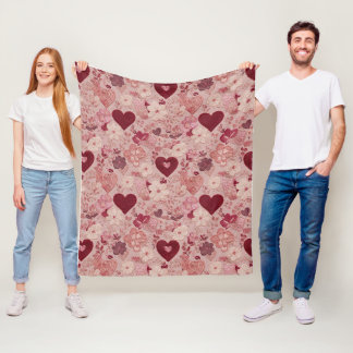 Romantic Embroidered Hearts & Floral Pattern Fleecedecke