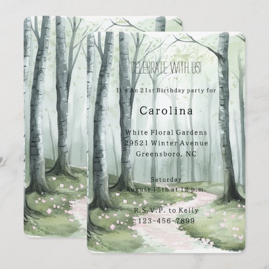 Romantic Enchanted Forest Birthday Einladung (Vorne/Hinten)