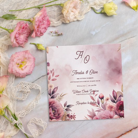 Romantic Ethereal Mauve Floral Wedding Invitation 