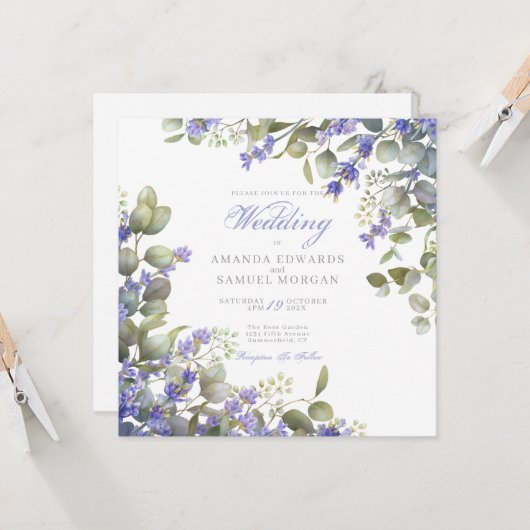 Romantic Eucalyptus & Lavender Wedding Invitation Einladung (Vorderseite/Rückseite Beispiel)