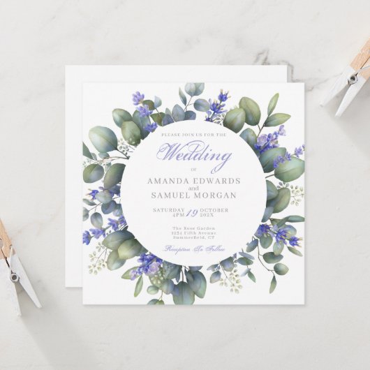 Romantic Eucalyptus & Lavender Wedding Invitation Einladung (Vorderseite/Rückseite Beispiel)