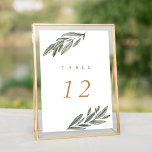 Romantic Evergreen Wedding Tischnummer Card<br><div class="desc">Schöne botanische Tischnummer-Karten mit eleganten Aquarellfarben-Blätter,  die die Tischdetails umrahmen.</div>