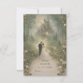 Romantic Fairytale Castle Forest Path Wedding RSVP Karte (Vorderseite)