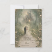 Romantic Fairytale Castle Forest Path Wedding RSVP Karte (Rückseite)