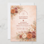 Romantic Fall Floral Wedding Einladung (Vorderseite)