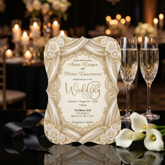 Romantic Faux Gold Calligraphy Royal Wedding Einladung
