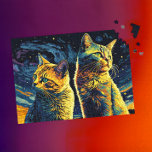 Romantic Feline Cat Couple with Starry Sky - Puzzle<br><div class="desc">Dieses reizende Puzzle zeigt eine charmante Darstellung eines romantischen Katzen-Paares, das den Aufbruch auf dem Land gegen einen Sternenhimmel genießt. Die Farben sind lebendig und die Details sind faszinierend und sorgen für ein lustiges und herausforderndes Rätselerlebnis. Dieses Puzzle ist perfekt für Katzenliebhaber oder für alle, die eine skurrile Touch schätzen,...</div>