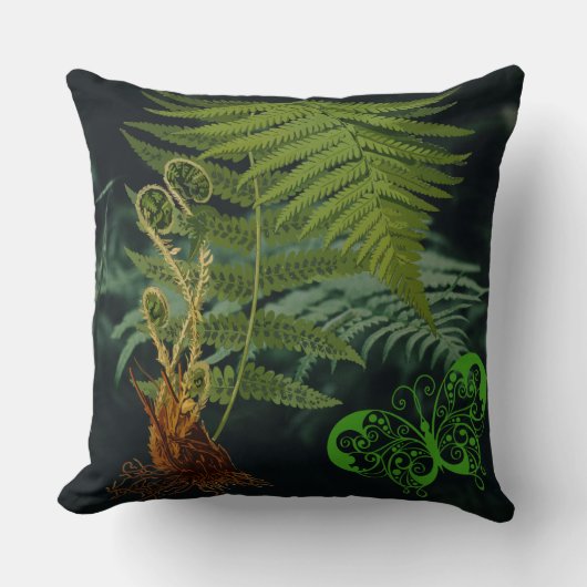 Romantic Fern, Forest Scene Pillow Kissen (Vorderseite)