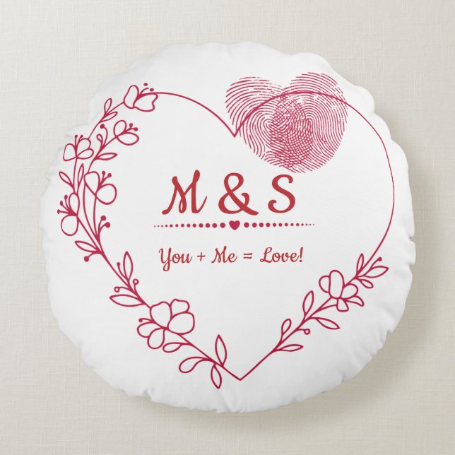 Romantic Fingerprint Heart Throw Pillow Rundes Kissen (Vorderseite)