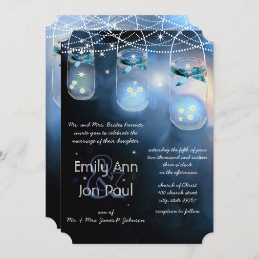 Romantic Firefly Mason Jar Wedding Einladung (Vorne/Hinten)
