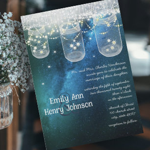 Romantic Firefly Mason Jar Wedding Einladung