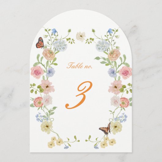 Romantic Floral Arched Wedding Table Numbers Einladung (Vorderseite)