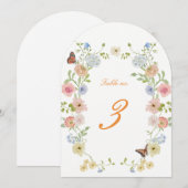Romantic Floral Arched Wedding Table Numbers Einladung (Vorne/Hinten)