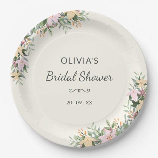 Romantic Floral Bridal Shower Pappteller (Vorderseite)