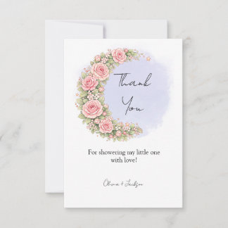 Romantic Floral Crescent Moon with Blush Roses Dankeskarte