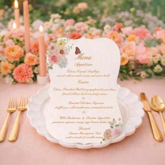 Romantic Floral Die Cut Wedding Menu Card Einladung