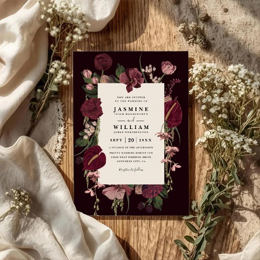 Romantic Floral Elegant Modern QR Code Wedding Einladung