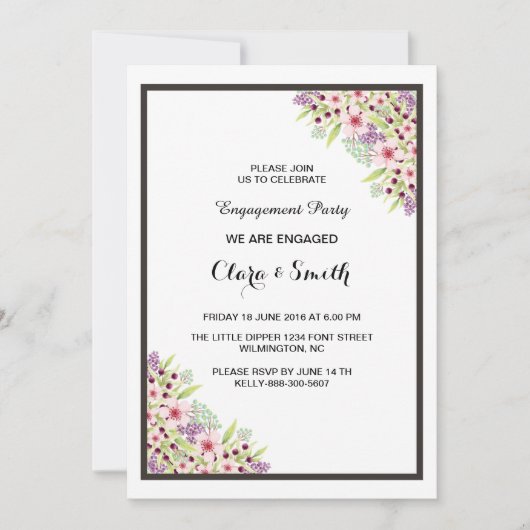 Romantic Floral Engagement Invitation Card Einladung (Vorderseite)
