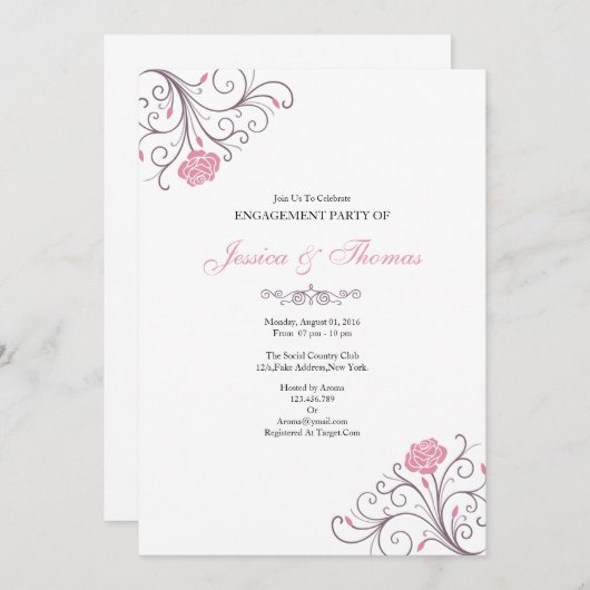 Romantic Floral Engagement Invitation Card Einladung (Vorne/Hinten)