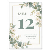 Romantic Floral & Eucalyptus Branches Wedding Tischnummer (Rückseite)