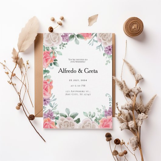 Romantic Floral Frame Wedding Invitation Einladung