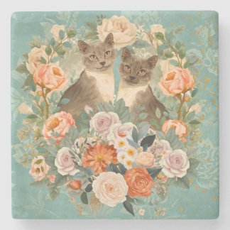 Romantic Floral Garden Cat Cottagecore Botanical Steinuntersetzer