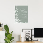 Romantic Floral Garden Sage Green Wedding Welcome Poster (Heimbüro)