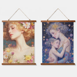 Romantic Floral Goddess – Wood Topped Wall Tapestr Wandteppich Mit Holzrahmen