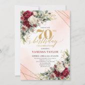 Romantic Floral Gold 70th Birthday Invitation Einladung (Vorderseite)