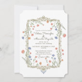 Romantic Floral Gold Frame Wedding Invitation Einladung (Vorderseite)