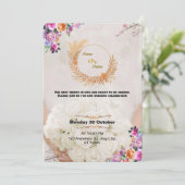 Romantic Floral Gold Wedding Invitation Einladung (Stehend Vorderseite)