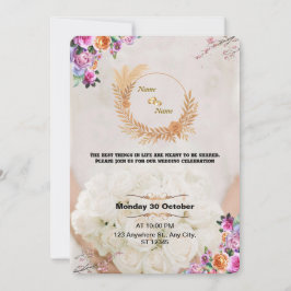 Romantic Floral Gold Wedding Invitation Einladung
