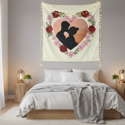 Romantic Floral Heart Custom Photo Wall Tapestry Wandteppich