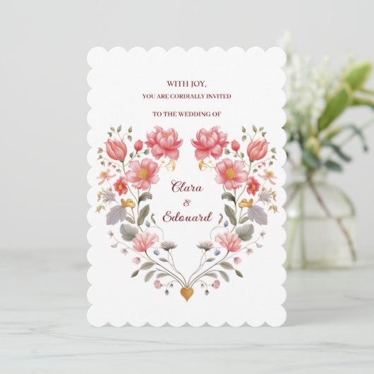 Romantic Floral Heart Poetic Fairytale Wedding Einladung (Stehend Vorderseite)