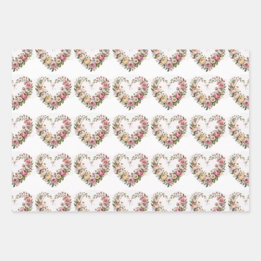 Romantic Floral Hearts, Boho Neon Wolf, Valentine Geschenkpapier Set (Vorderseite)